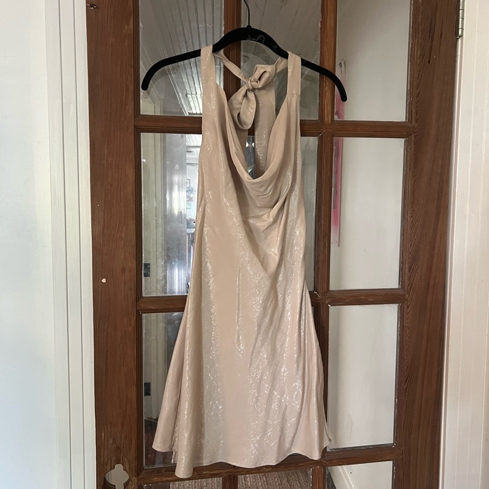 Zara Shimmering Cream Backless Mini Dress